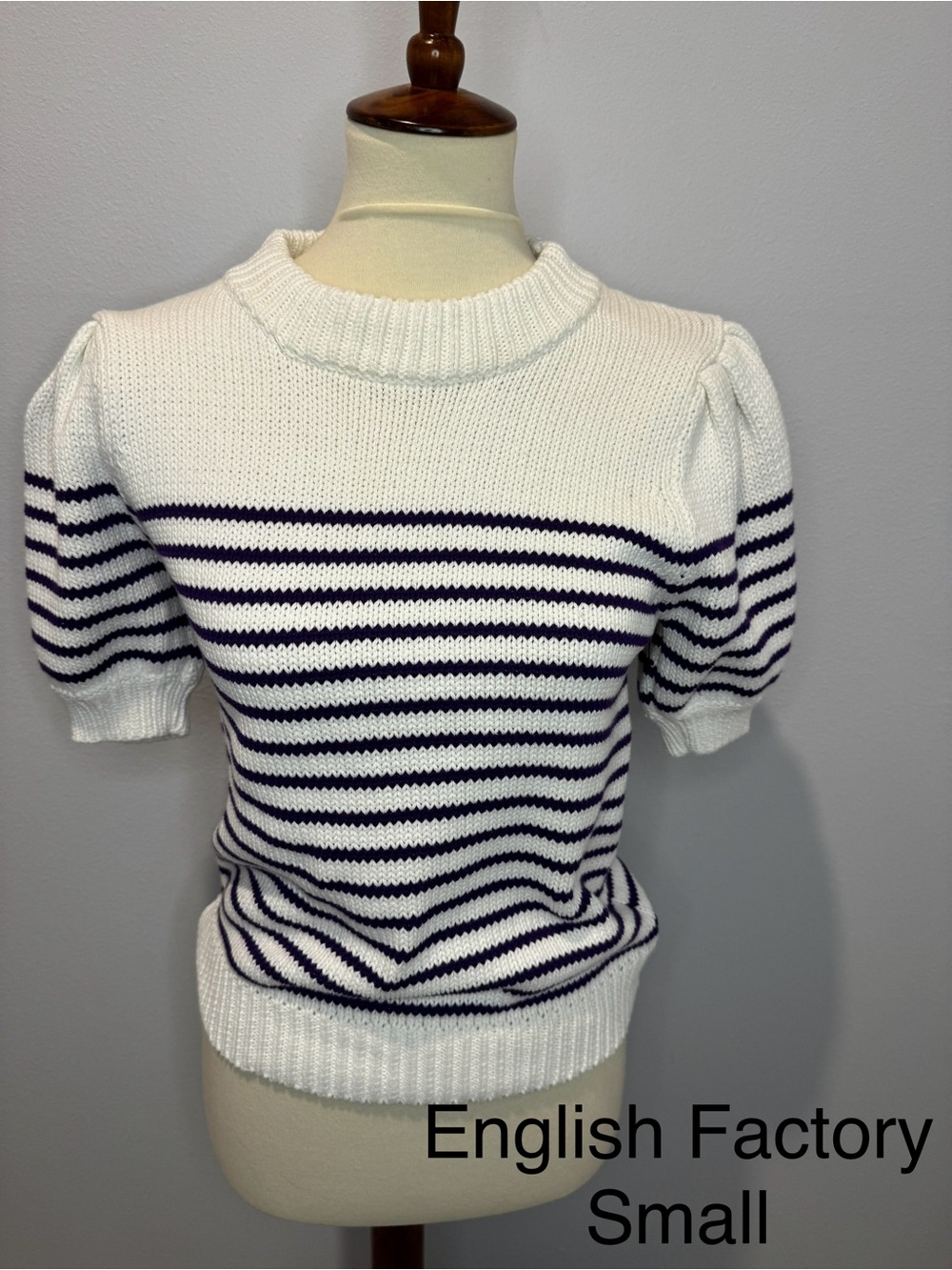 English Factory White & Purple Striped Puff-Sleeve Knit Top